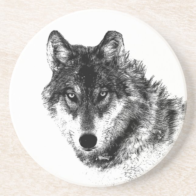 Grey Wolf Sketch Artwork Coaster (Front)