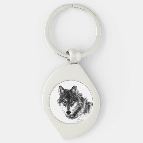 Grey Wolf Sketch Artwork Keychain