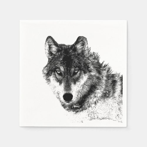 Grey Wolf Sketch Artwork Napkins