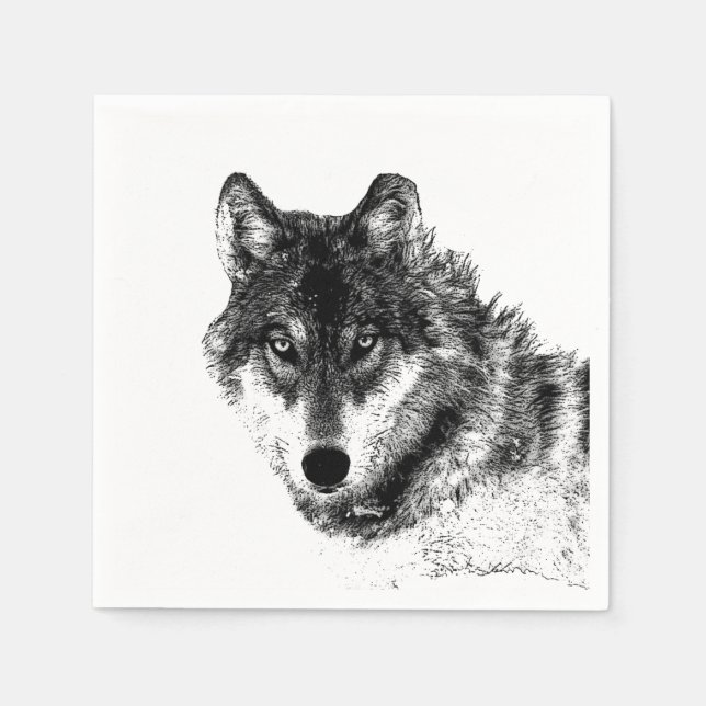 Grey Wolf Sketch Artwork Napkins (Front)