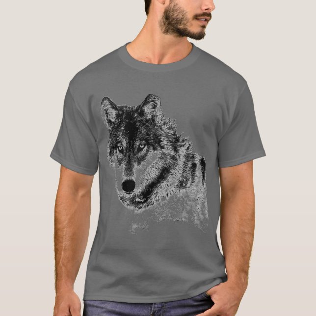 Grey Wolf Sketch Artwork T-Shirt (Front)