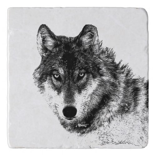 Grey Wolf Sketch Artwork Trivet