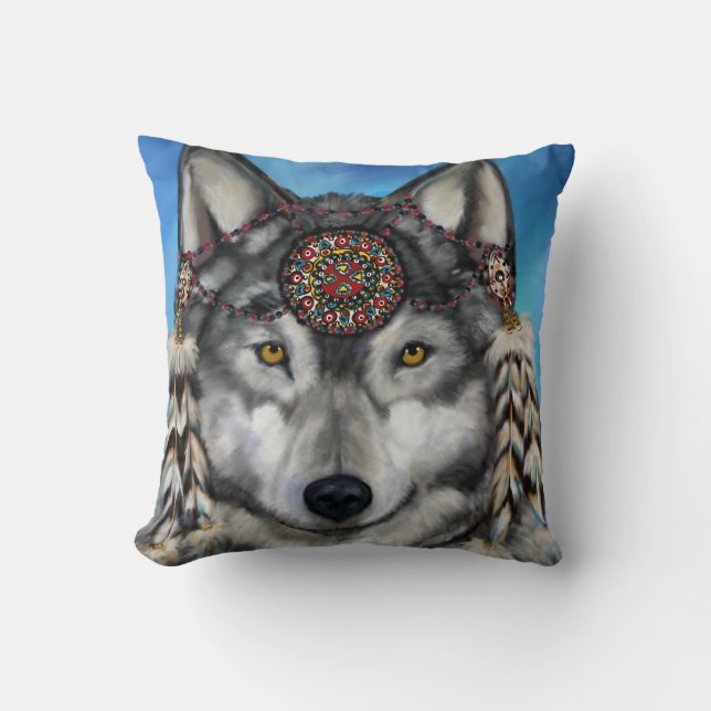 GREY WOLF THROW PILLOW (Front)
