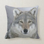 Grey Wolf Throw Pillow<br><div class="desc">This cushion featuring a European Grey Wolf with snow flakes is ideal as a gift or as a feature in your home</div>