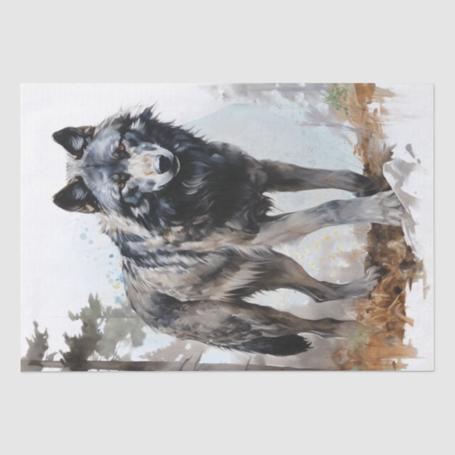 Grey Wolf Watercolor Tissue Paper (Front)