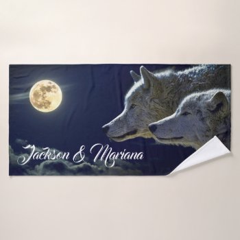 Grey Wolves Under A Full Moon Bath Towel Set by DakotaInspired at Zazzle