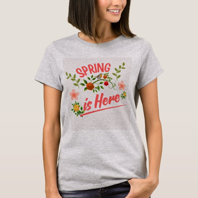 Grey  Women T shirt with spring typography (Front)