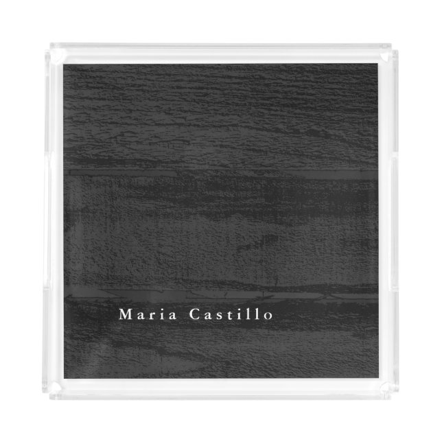 Grey Wood Background Minimalist Modern Name Acrylic Tray (Front)