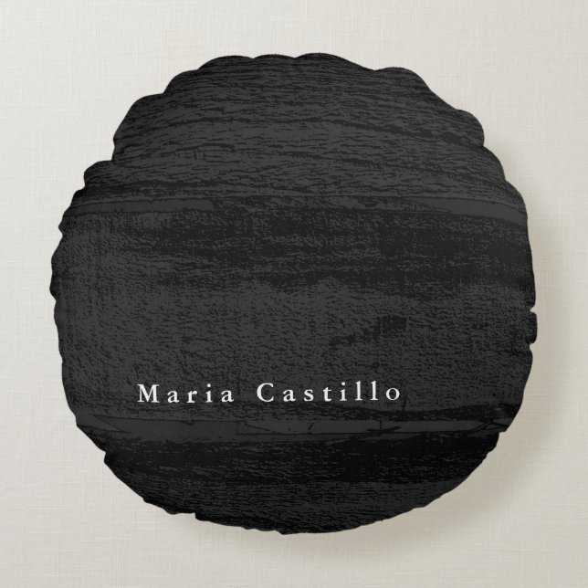 Grey Wood Background Minimalist Modern Name Round Pillow (Front)