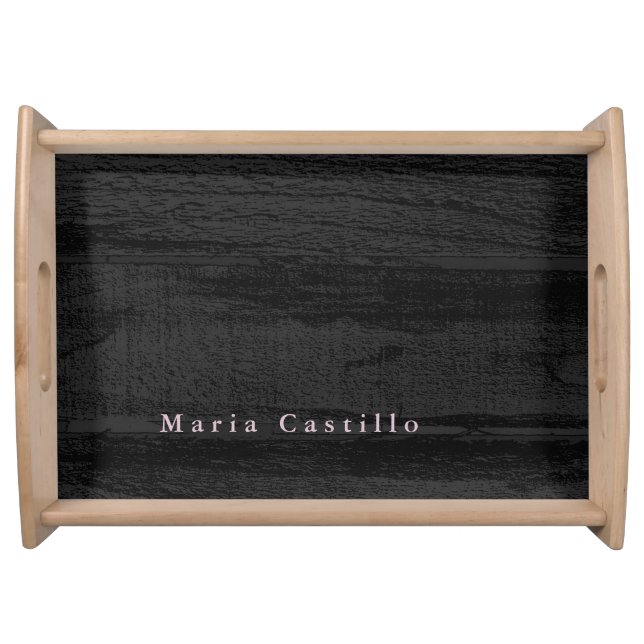 Grey Wood Background Minimalist Modern Name Serving Tray (Front)