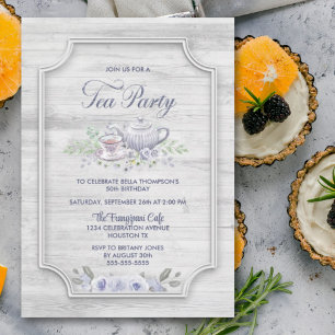 Grey Wood Birthday Tea Party Invitation