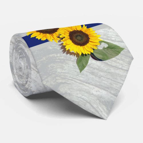 Grey wood Cobalt Blue Sunflower Rustic Wedding Neck Tie