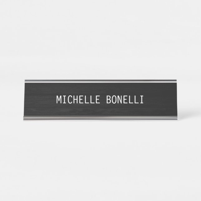 Grey Wood Design Background Plain Legible Modern Desk Name Plate (Front)