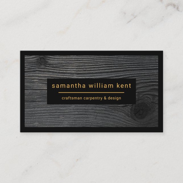 Grey Wood Grain Black Border Carpentry Business Card (Front)