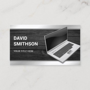 Grey Wood Laptop Pc Computer Repair Technician Business Card by ShabzDesigns at Zazzle
