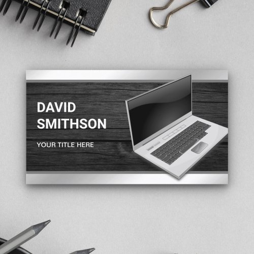 Grey Wood Laptop PC Computer Repair Technician Business Card