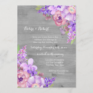 Grey Wood Lilac Purple Flowers Vow Renewal Invitation
