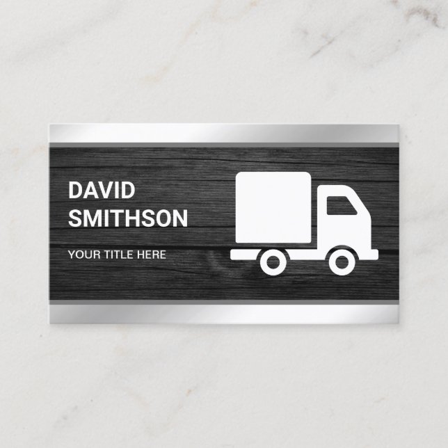 Grey Wood Logistics Transportation Cargo Truck Business Card (Front)