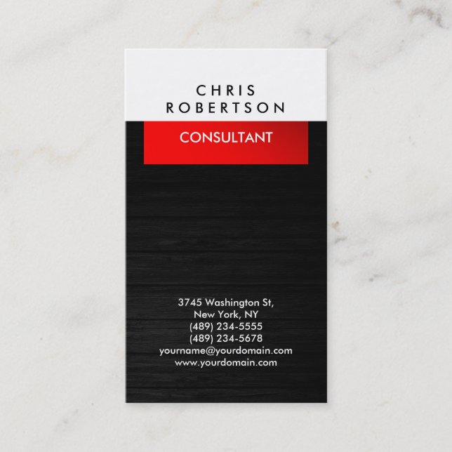 Grey Wood Pattern White Red Business Card (Front)