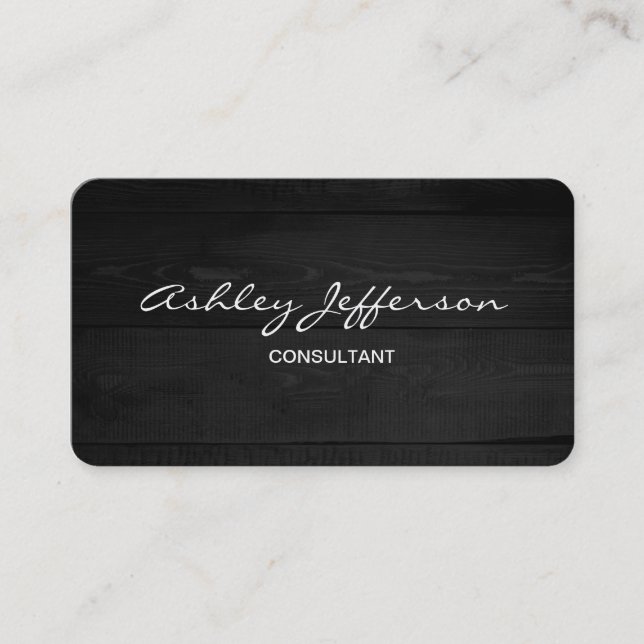 Grey Wood Professional Stylish Script Trendy Business Card (Front)