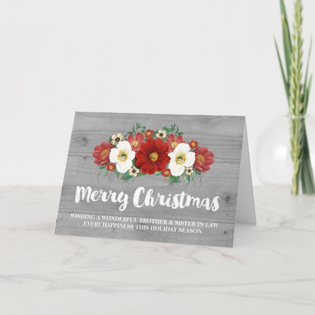 Grey Wood Red Christmas Brother & Sister in Law Holiday Card (Front)