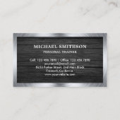 Grey Wood Steel Barbell Fitness Personal Trainer Business Card (Back)
