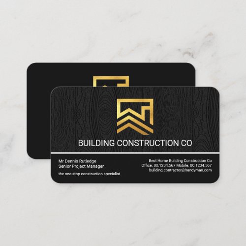Grey Wood Timber Layers Gold Roof Building Business Card