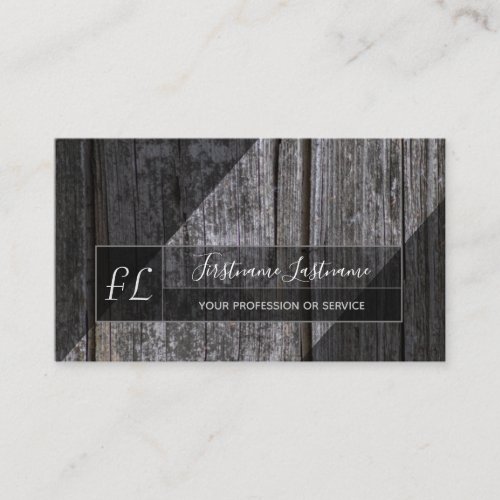 Grey wooden plank surface gray triangle monogram business card