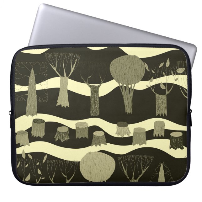 Grey woodland tapestry: trees pattern. laptop sleeve (Front)