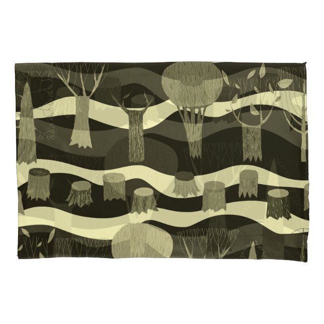 Grey woodland tapestry: trees pattern. pillow case (Front)