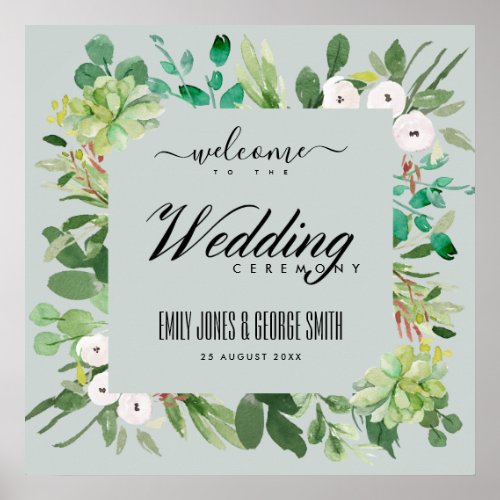 GREY WREATH FOLIAGE WATERCOLOR WEDDING WELCOME POSTER