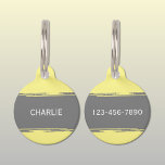 Grey yellow add a name and contact number pet ID tag<br><div class="desc">Pet ID tag
Add a name and a contact number.
Grey and yellow.</div>