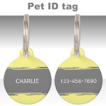 Grey yellow add a name and contact number pet ID tag<br><div class="desc">Pet ID tag
Add a name and a contact number.
Grey and yellow.</div>