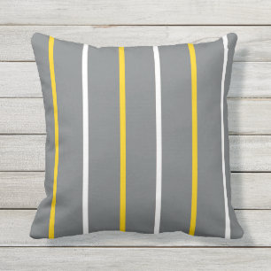 Grey Yellow and White Thin Vertical Stripes Outdoor Pillow
