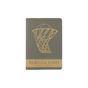 GREY YELLOW BASKETBALL NET LEATHER MONOGRAM PASSPORT HOLDER