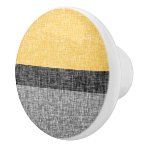 Grey Yellow Black Crosshatch Pattern Ceramic Knob