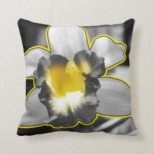 Grey Yellow Black White Orchid Throw Pillow