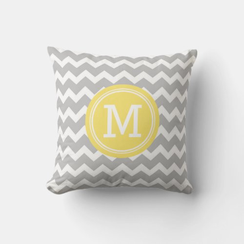 Grey Yellow Chevron Monogram Decorative Pillow