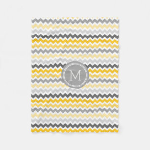 Grey Yellow Chevron Pattern Monogram Blanket