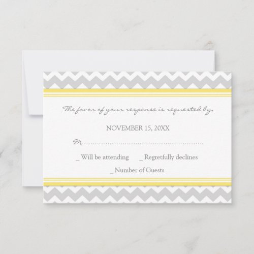 Grey Yellow Chevron RSVP Wedding Card