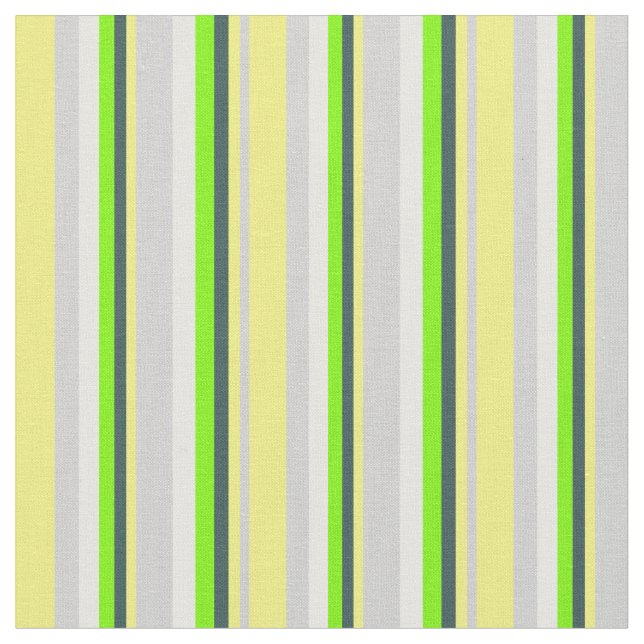 Grey, Yellow, Dark Slate Gray, Green & Mint Cream Fabric (Close Up)