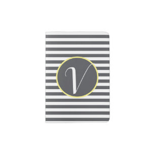 Grey Yellow Frame Monogram Letter V Stripes Passport Holder