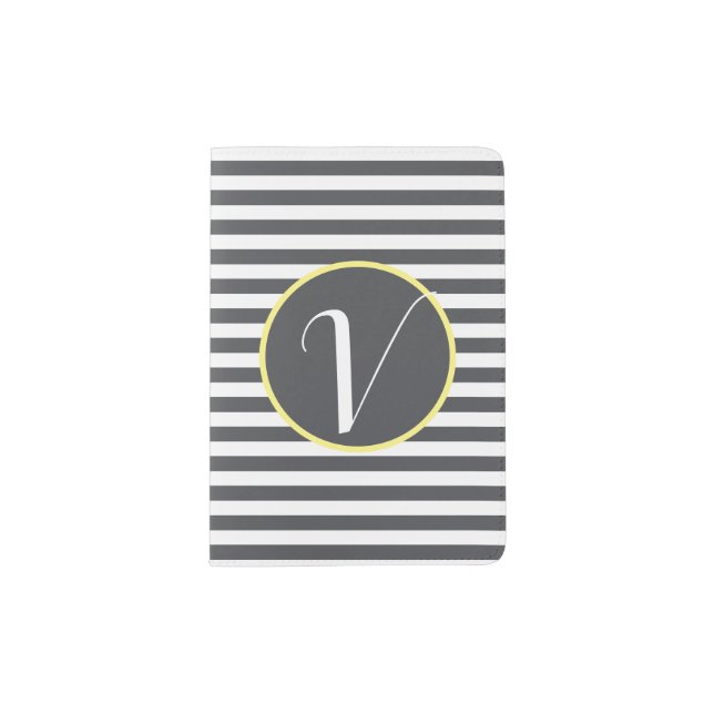 Grey Yellow Frame Monogram Letter V Stripes Passport Holder (Front)