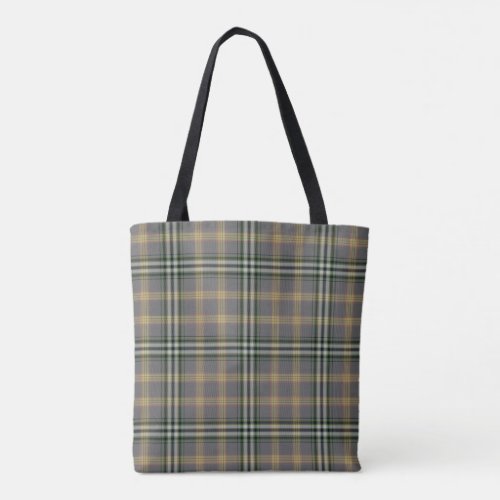 Grey Yellow Gold Green Tartan Plaid Tote Bag