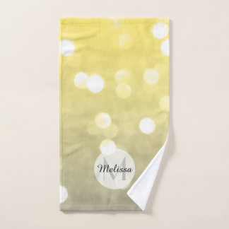 Grey yellow light sparkly bokeh abstract Monogram Bath Towel Set
