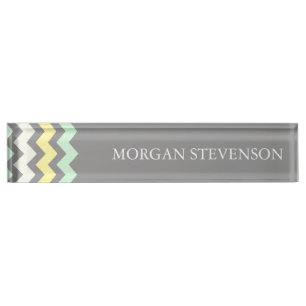 Grey Yellow Mint Chevron Desk Nameplate