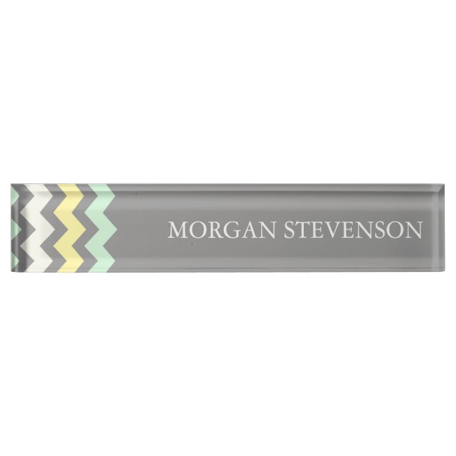 Grey Yellow Mint Chevron Desk Nameplate (Front)