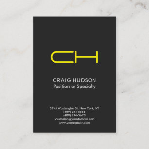 Grey Yellow Monogram Professional Business Card