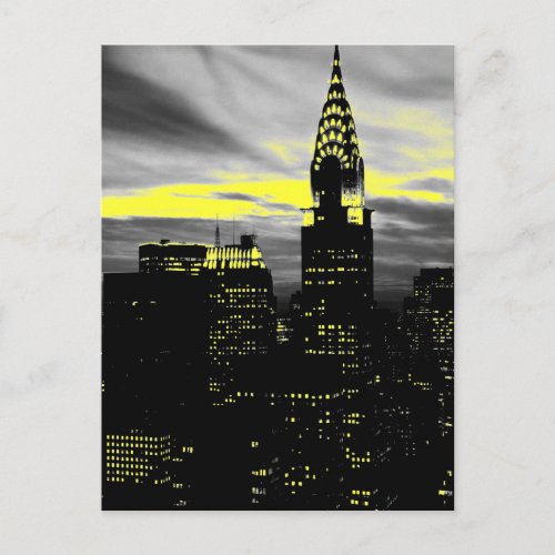 Grey Yellow New York City Night Postcard