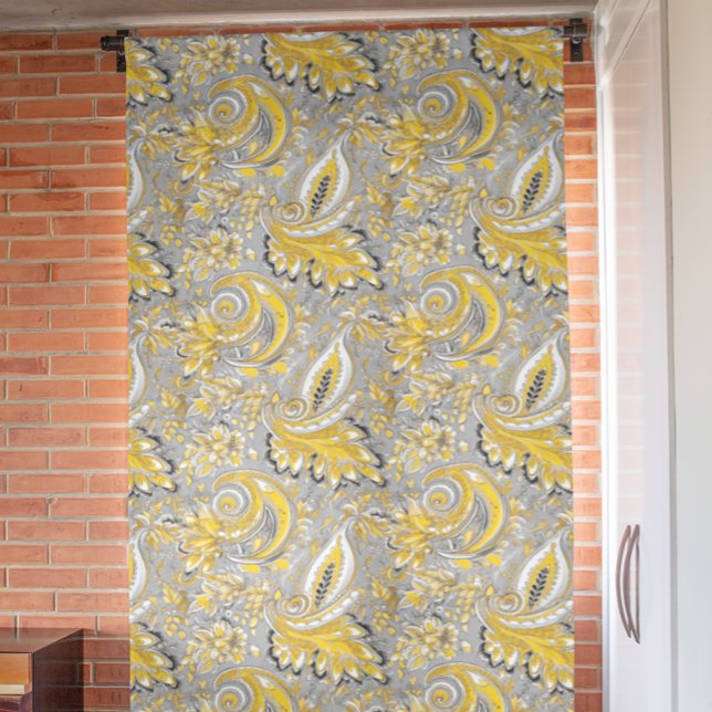 Grey Yellow Paisley Pattern Blackout Curtains (Creator Uploaded)
